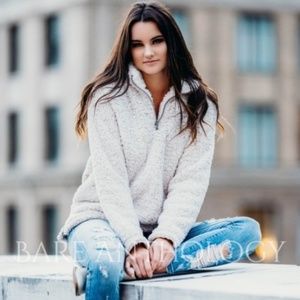 Cozy Oatmeal Teddy Zipper Pullover Sweater Top